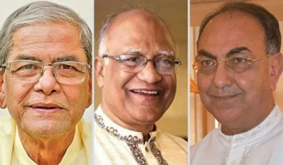 মহাসচিব মির্জা ফখরুল, ড. খন্দকার মোশাররফ হোসেন ও মির্জা আব্বাস। ছবি: সংগৃহীত