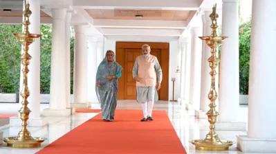 ভারতের প্রধানমন্ত্রীর বাসভবনে প্রধানমন্দ্রী শেখ হাসিনা ও নরেন্দ্র মোদি। ইমেজ: সংগৃহীত