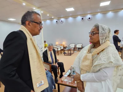 ডব্লিউএইচও প্রধান তেদরোস আধানম গেব্রেয়াসুর সাথে প্রধানমন্ত্রী শেখ হাসিনা