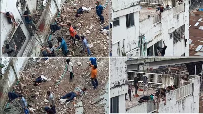 চট্টগ্রামে বহুতল ভবন থেকে ফেলে দেওয়া হচ্ছে।