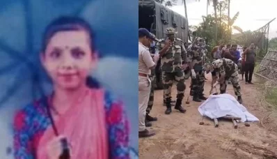 গত পহেলা সেপ্টেম্বর মৌলভীবাজারের জুড়ী সীমান্তে বিএসএফের গুলিতে নিহত বাংলাদেশি কিশোরী স্বর্ণা দাসের মরদেহ।