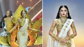 জামদানি শাড়ি ও শাপলা ফুলের নকশায় মিস ইউনিভার্স মঞ্চে মিথিলা